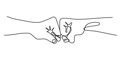Art line hand drawn man giving fist bump in white background. power of teamwork concept. vector