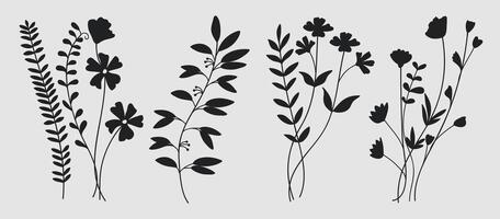 Wildflower slhouette bouquets set. vector