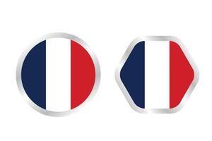 Flag of France icons collection. Flat stickers shape on white frame circle and polygon, elements on white background. vector