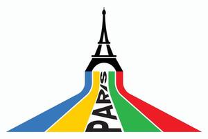 Colored Olympic Games rainbow lines flag converge in Eiffel Tower vector