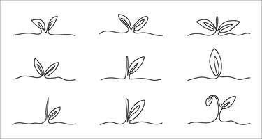 Growing Sprout One Line Art collection. Illustration vector