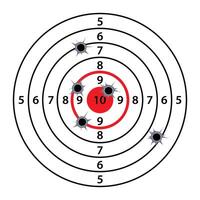 Shooting range paper target with divisions, marks and numbers. Sport competition and hunting. Bullseye and aim. illustration. vector
