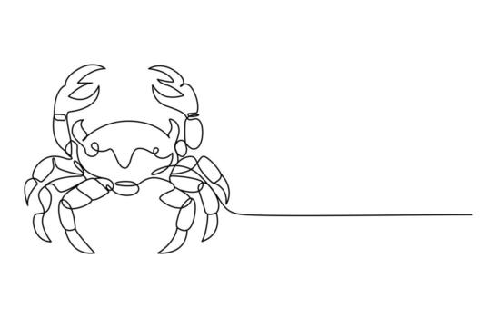 abstract Crab with Claws Continuous One Line Drawing, Crab in continuous one line art style, Sea crab continuous one line drawing, vector