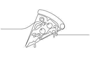 fast food one line art. Single continuous line of pizza. Pizza fast food in one line art vector