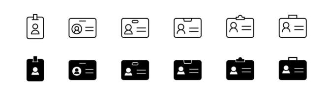 ID card icon set. Line and glyph ID card badge. Pass card identity vector