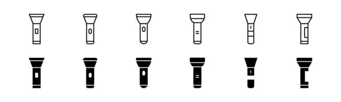 Set of flashlight icon. Line and glyph flashlight icon set. Torch symbol vector