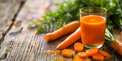 carrot juice on a wooden table. photo