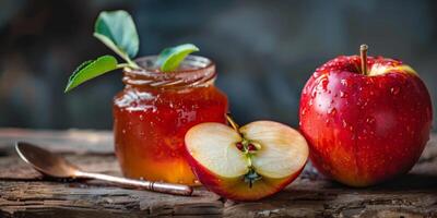 apple jelly on a wooden table photo