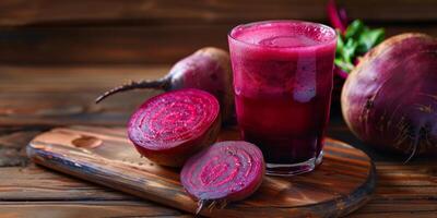 juice from beetroot on a wooden table. photo