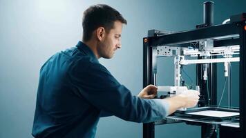 A Engineer dynamically adjusts settings on 3D printer. video