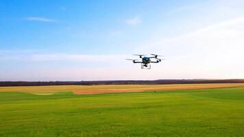 A drone in an open field, analyzing its flight capabilities. video