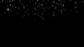 Dollar symbols rain effect animation. Money rain business animation. Falling dollar sign rain particles loop animation footage. video