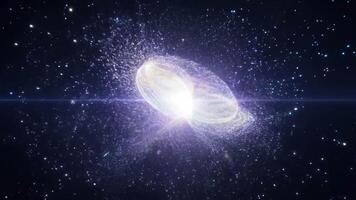 Dynamic light particles scatter and regroup, creating cosmic patterns. video