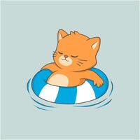 cartoon cat is in a pool with a red and white float vector