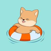 cartoon dog is in a pool with a red and white float vector