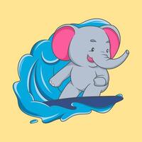 cartoon elephant is riding a surfboard in the ocean vector