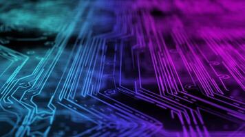 Flying over a futuristic PCB with shallow depth of field video