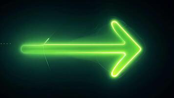 Bright Green Neon Arrow Sign Directing Towards an Exit in a Dimly Lit Space video