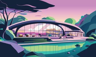 A bright minimalistic modern pavilion in the forest. graphics vector