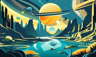 Vintage colorful poster on the theme of exploring new planets. vector