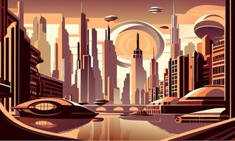 Futuristic space cityscape with a view from an open window. vector