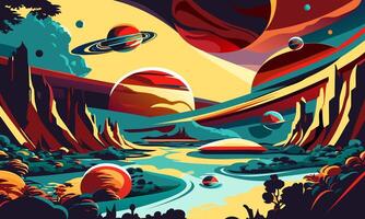 Alien landscape on the theme of planetary objects on a beautiful rocky surface. vector
