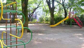 Yellow joyful slide and climbing frame for child and kids in Japan playground photo