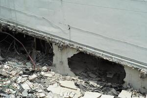 Top view of the destroyed building. Destruction of the building photo