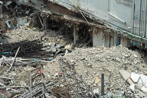 Top view of the destroyed building. Destruction of the building photo