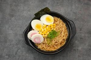Ramen Noodles with egg and various topping photo