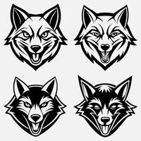Set of angry wolf Mascot different expressions silhouette. vector