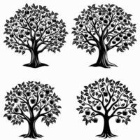 set of Black Silhouette Apple Tree, Apple Tree icon. vector