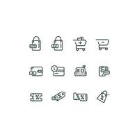 A set of shopping icons including a shopping cart, a wallet, a credit card vector