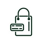 A green shopping bag with a white tag on it. The bag is being held by a green handle vector
