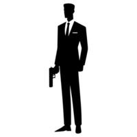 Silhouette of a man in a suit with a gun vector