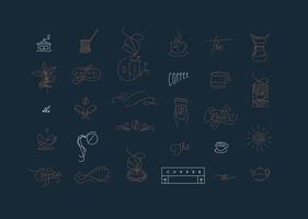 Set of minimalism modern coffee elements for your design drawing in flat line style on blue background vector