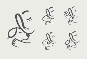 Man lovingly clings to an animal cat, dog, rabbit, parrot compositions drawing on grey background vector