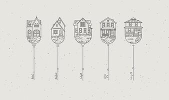 Set of house key collection in modern line style vector