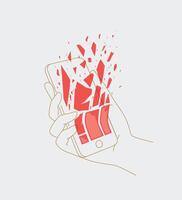 Phone in hand deleting data drawing with thin lines on white background vector