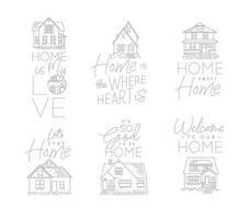 Set of house signs different forms with lettering drawing in flat style on white background vector
