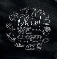 We are closed monogram with food icon drawing with chalk on chalkboard vector