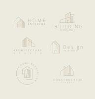 Building and house labels with lettering drawing in modern linear style on beige background vector
