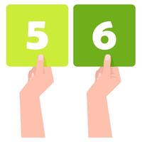 Colored plates with numbers 5 and 6 in a woman's hand vector