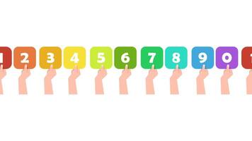 Seamless border of colorful cards in hands with cartoon numbers vector