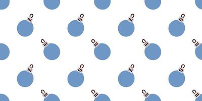 Christmas and New Year seamless pattern with round blue Christmas tree toy on white background. Flat ornament for print, banner, card, fabric, cover, wrapping paper, wallpaper vector