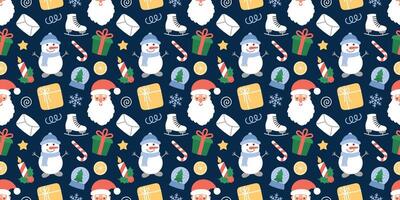 Christmas and Happy New Year seamless pattern. Flat ornament for print, banner, card, fabric, cover, wrapping paper, wallpaper vector