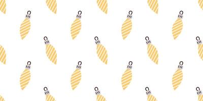 Seamless pattern with yellow vintage Christmas tree toy on white background. Flat ornament for print, banner, card, fabric, cover, wrapping paper, wallpaper vector