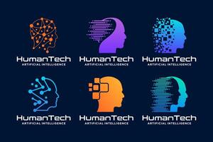 artificial intelligence logo design with brain tech, connect logo concept vector