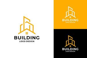 Building logo design with line art style vector