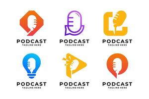 Set of simple podcast dialog logo design vector